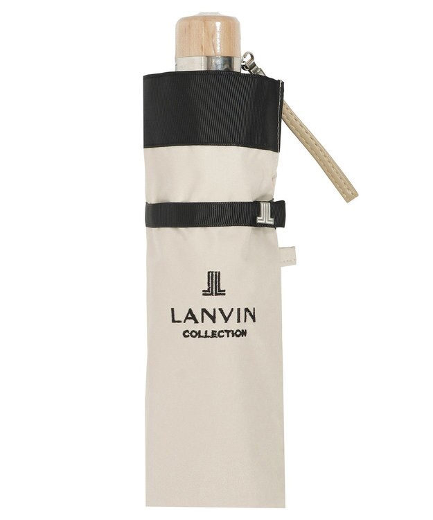 MOONBAT 【晴雨兼用日傘】ランバン コレクション（LANVIN COLLECTION） 折りたたみ日傘 グログランリボン ベージュ