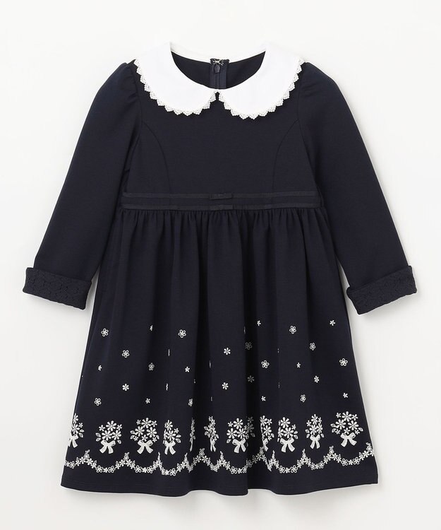 ANY KIDS 襟付き 長袖 ワンピース ネイビー