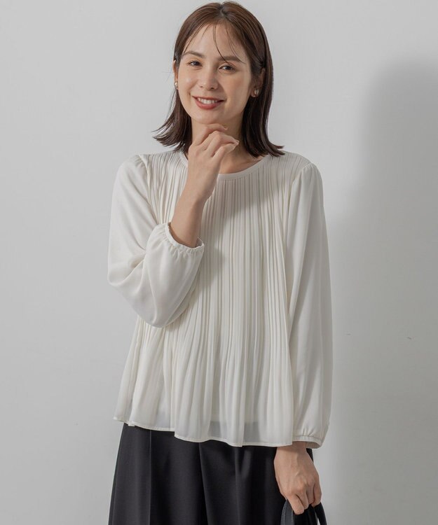 組曲 S 【WEB限定】ジョーゼットシフォンプリーツ ブラウス アイボリー系