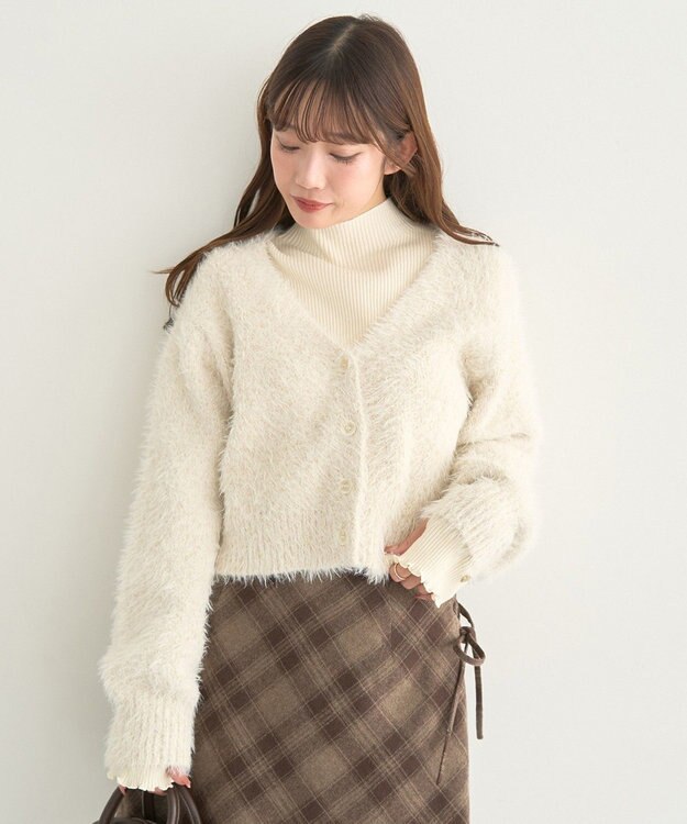 earth music&ecology ミックスカラーラメニットカーディガン Ivory