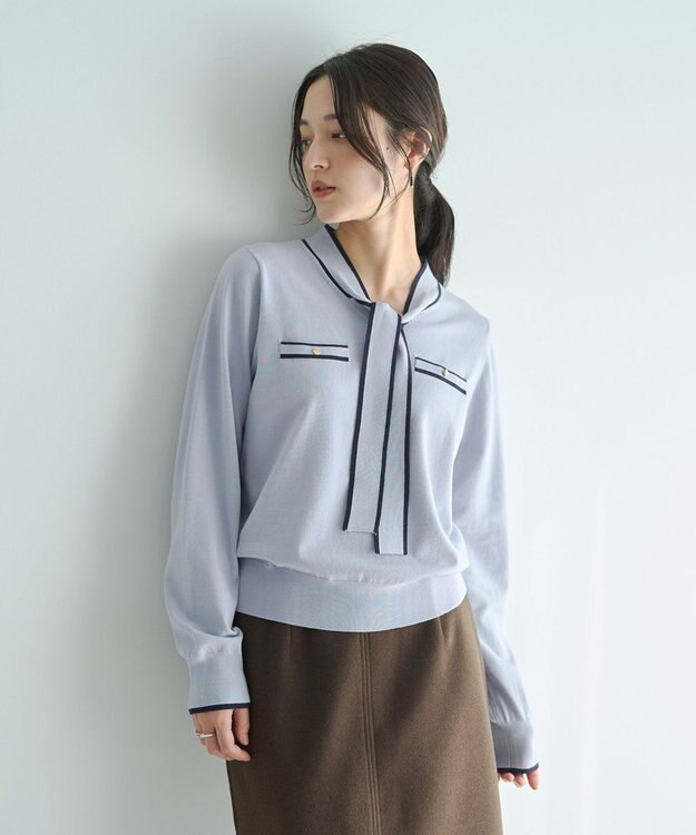 YECCA VECCA 配色ボウタイニット Light Blue