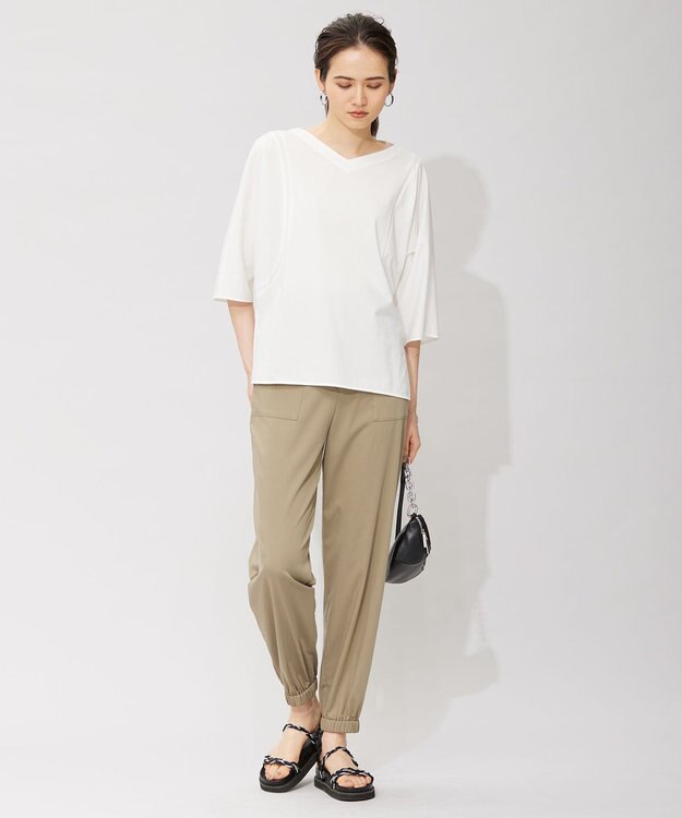 ICB 【洗える】 ブラウスライクジャージー ドルマンスリーブカットソー オフホワイト系