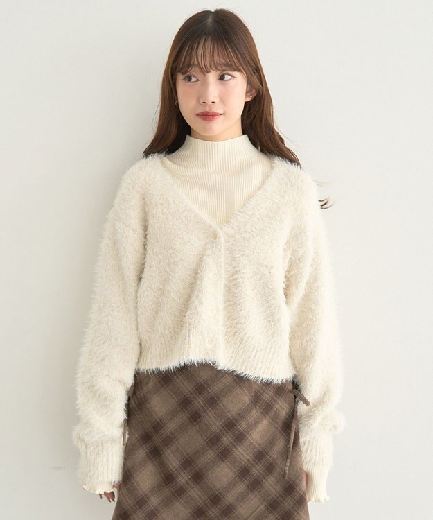 earth music&ecology ミックスカラーラメニットカーディガン Ivory