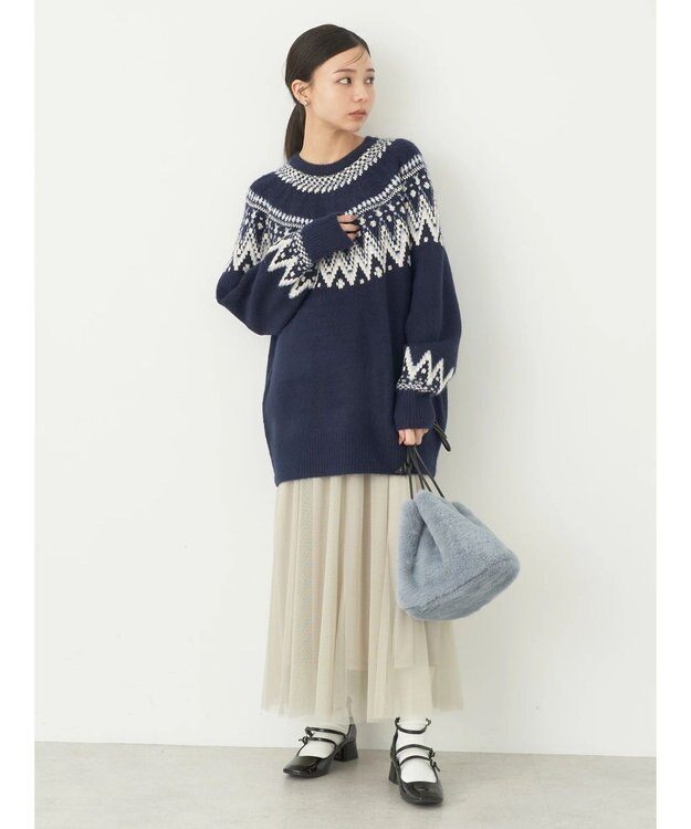 earth music&ecology オーロララメノルディックチュニック Navy