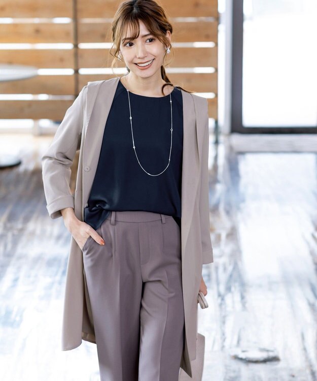 Tiaclasse 【洗える】ラグランパフスリーブブラウス ネイビー