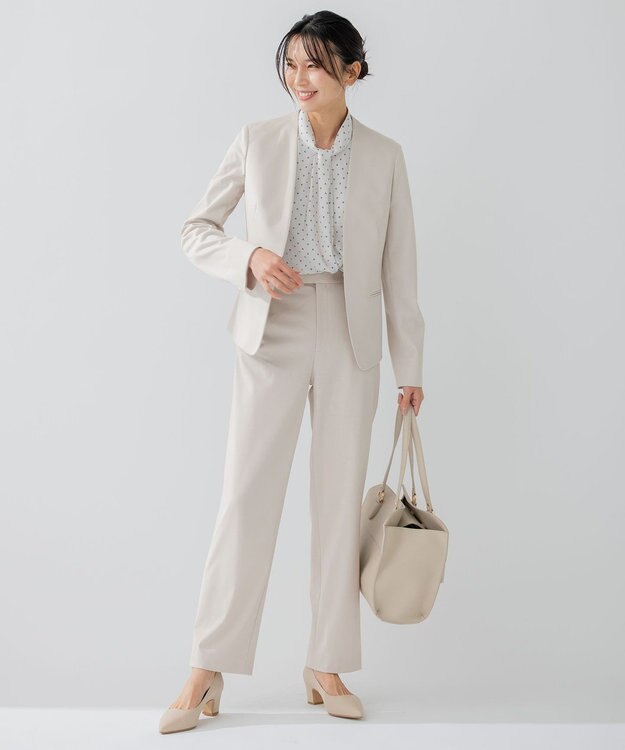 23区 S 【セットアップ対応/洗える】ストレッチポンチ ノーカラー ジャケット ライトグレー系