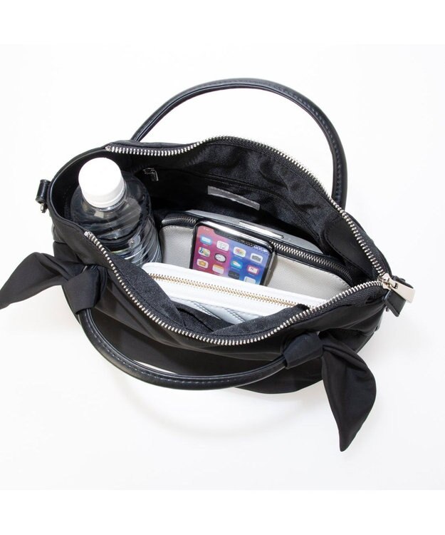 UNBILLION カシュカシュ cachecache / 下がりリボンナイロン2wayミニトートバッグ ブラック