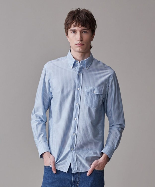 J.PRESS MEN 【KANEMASA JERSEY】【きちんと見え、快適な着心地】ストライプジャージ ボタンダウンシャツ / JAPAN MADE サックスブルー系1