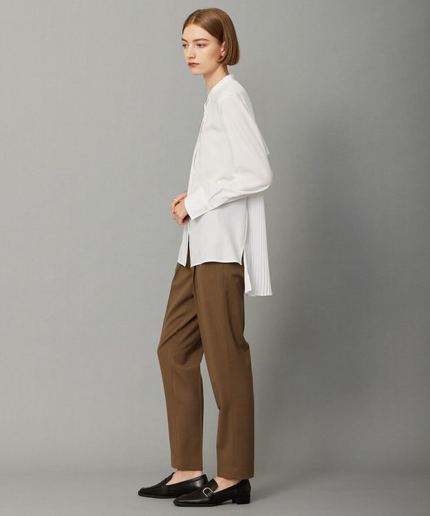 ICB 【洗える】 スパンローンプリーツ バンドカラーシャツ オフホワイト系