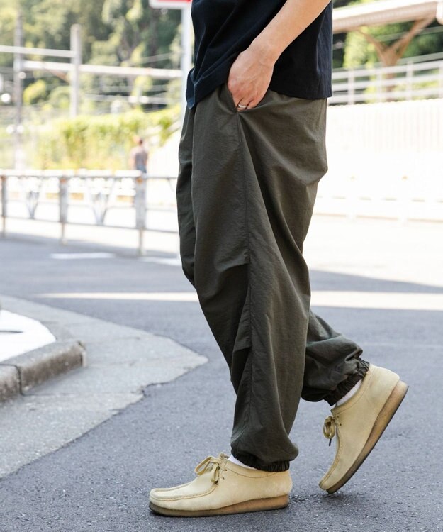 WEGO 【ウエストゴム/手洗い可】ナイロン　トラックパンツ カーキ