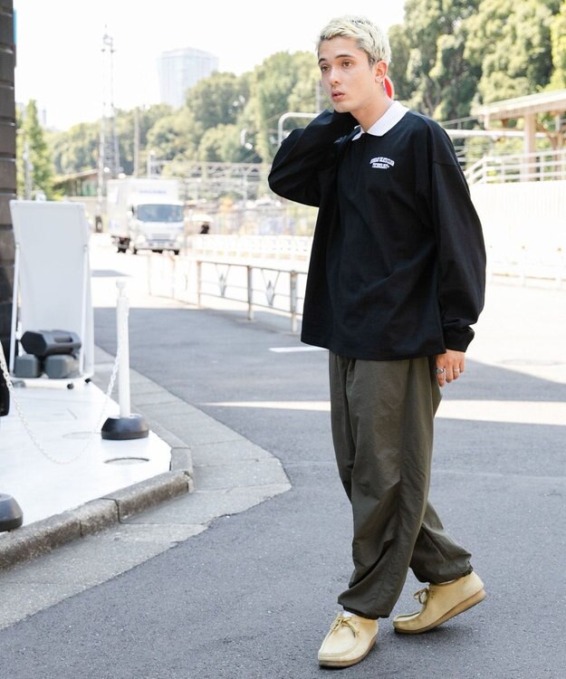 WEGO 【ウエストゴム/手洗い可】ナイロン　トラックパンツ カーキ