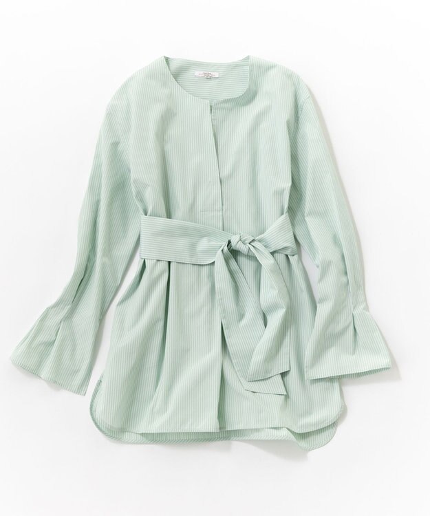 23区 S CANCLINI スキッパーベルト付き ブラウス ミントストライプ