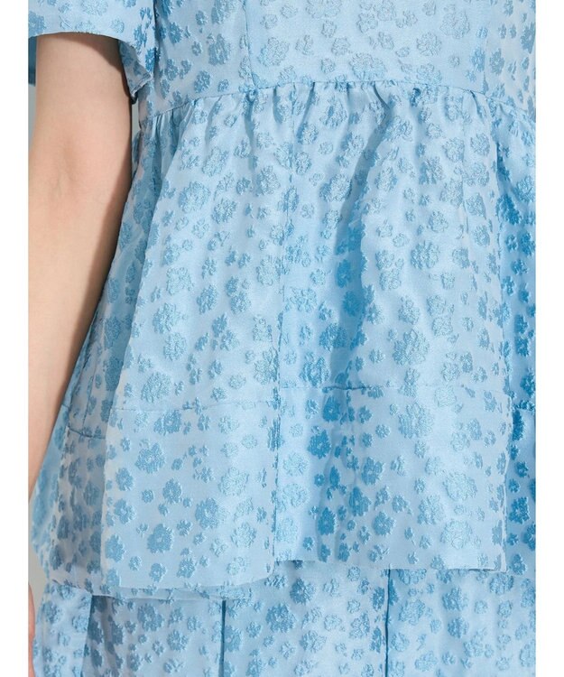 Green Parks パフスリーブジャガードペプラムブラウス Sax