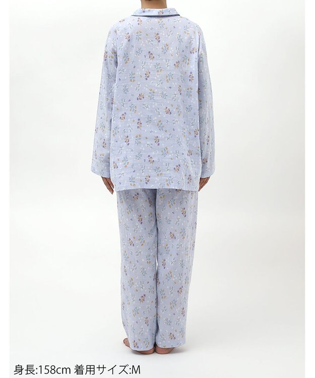 Wing パジャマ 綿100%(本体) 二重ガーゼ 長袖 長ズボン レディース EP7047 ウイング／ワコール サックス