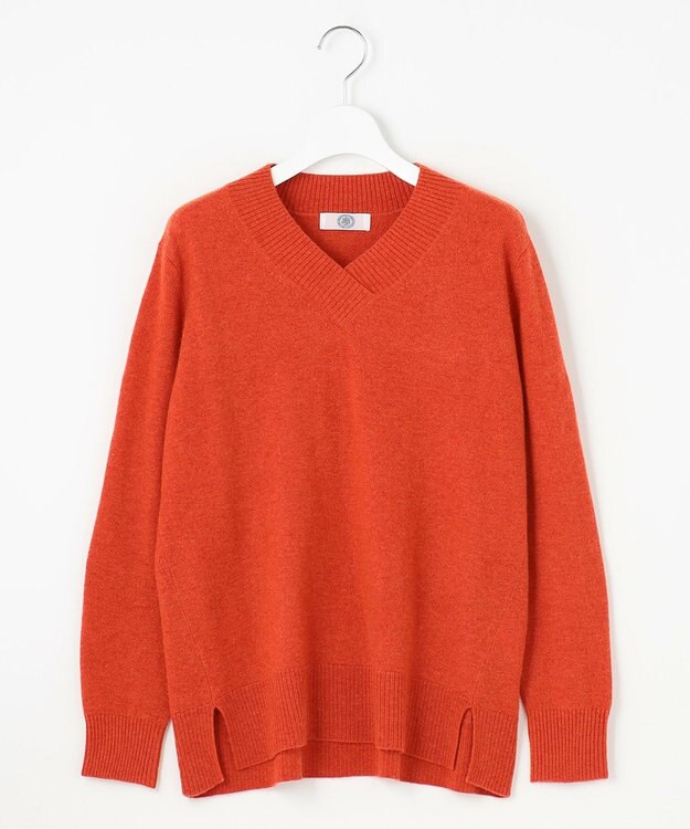 J.PRESS LADIES L 【洗える】CASHMERE BLEND Vネック プルオーバーニット オレンジ系