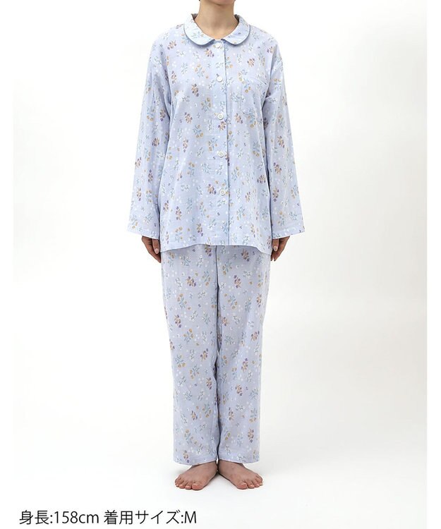 Wing パジャマ 綿100%(本体) 二重ガーゼ 長袖 長ズボン レディース EP7047 ウイング／ワコール サックス