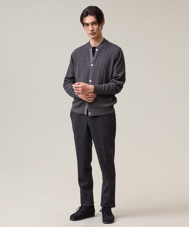 J.PRESS MEN 羽織るだけで整う大人の品格【ストレッチ / イージーケア】【FLEX YARN】ケーブルニット ブルゾンライク カーディガン グレー系