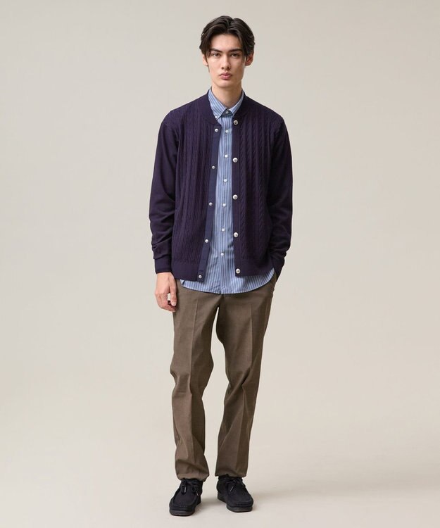 J.PRESS MEN 羽織るだけで整う大人の品格【ストレッチ / イージーケア】【FLEX YARN】ケーブルニット ブルゾンライク カーディガン ネイビー系