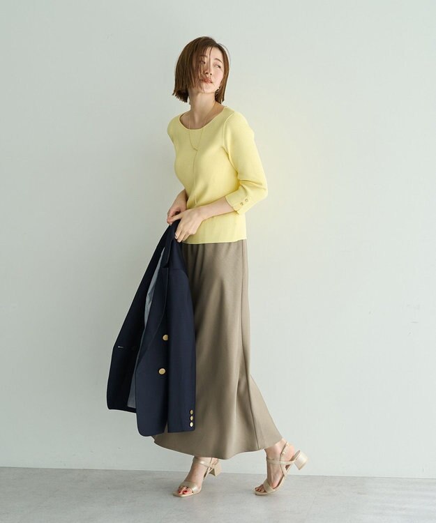 YECCA VECCA 袖釦7分袖リブニット Off White