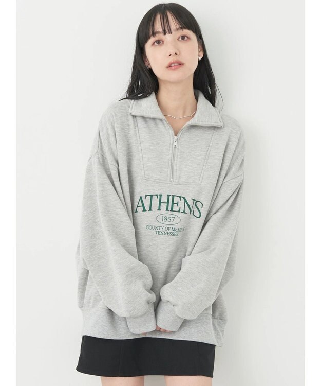 earth music&ecology ハーフジップロゴチュニック Light Gray