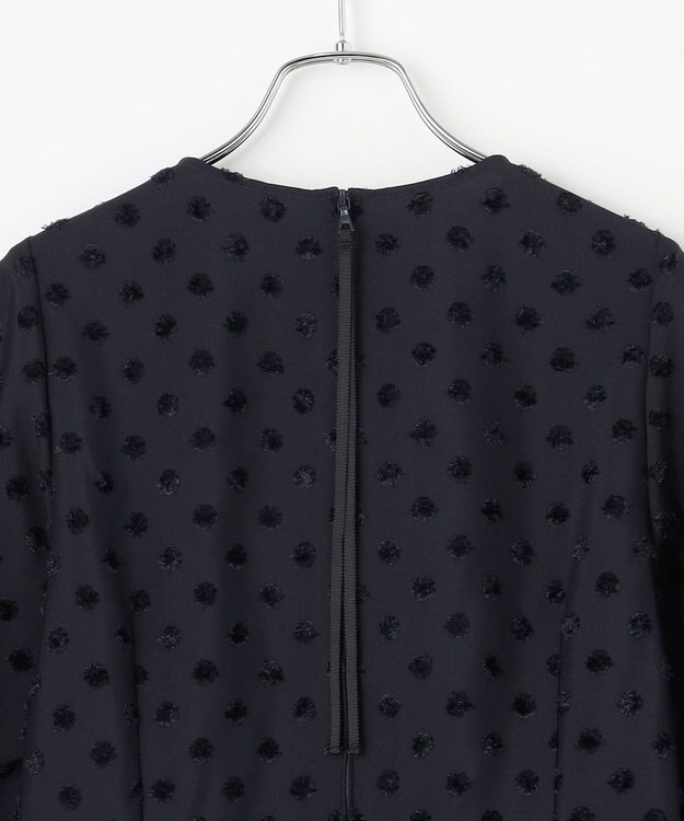 #Newans 【洗濯機可】ジャガ―ドドットペプラムブラウス ネイビー