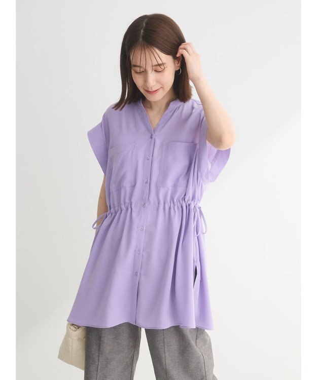 Green Parks ウエストドロストフレンチスリーブチュニック Purple