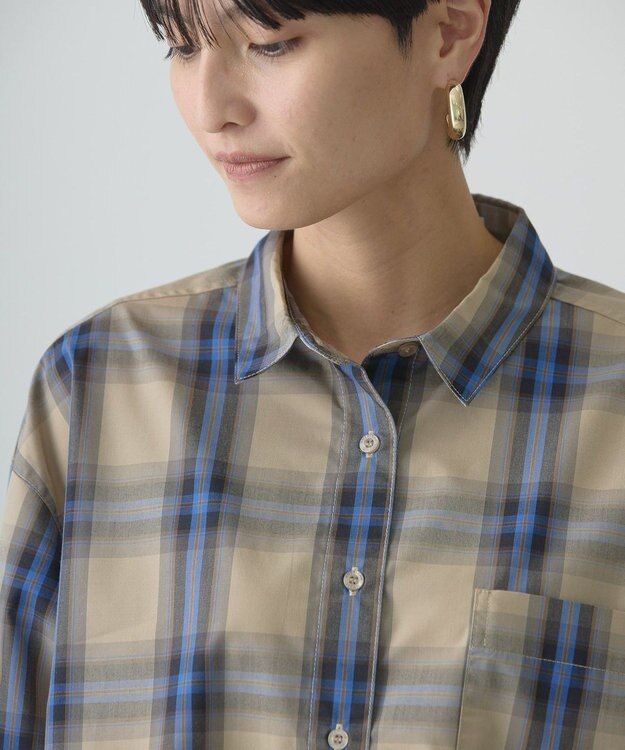 AMERICAN HOLIC イージーケアショート丈チェックシャツ Beige