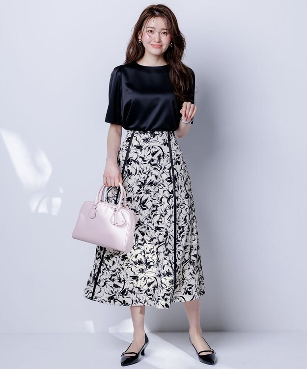 ANY SIS 【洗える】ラインポイントフラワー スカート モノトーン系