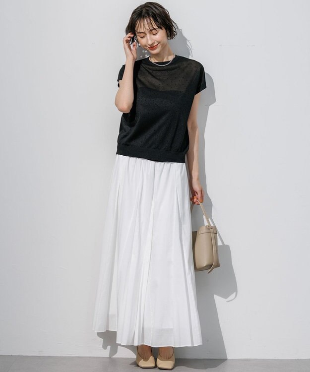 23区 L 【先行予約/WEB&一部店舗限定カラーあり】シアードット フレンチスリーブ ニット ブラック系