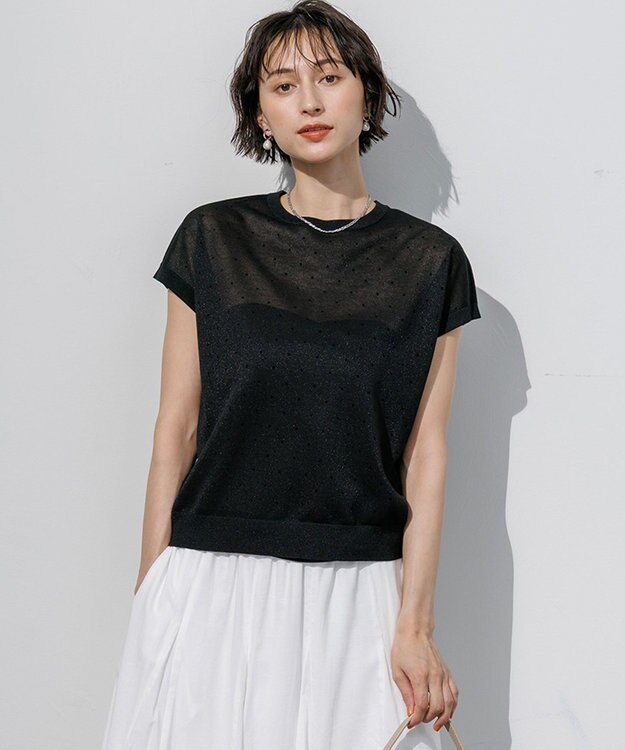 23区 L 【先行予約/WEB&一部店舗限定カラーあり】シアードット フレンチスリーブ ニット ブラック系