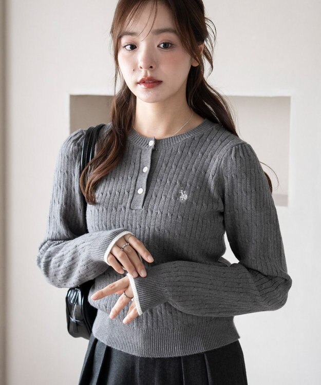 WEGO 【WEB限定/25年秋冬新作】別注USPOLOヘンリーネックニットPO グレー