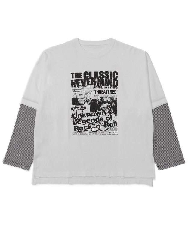 WEGO フェイクレイヤードグラフィックT（LS） ホワイトボーダー