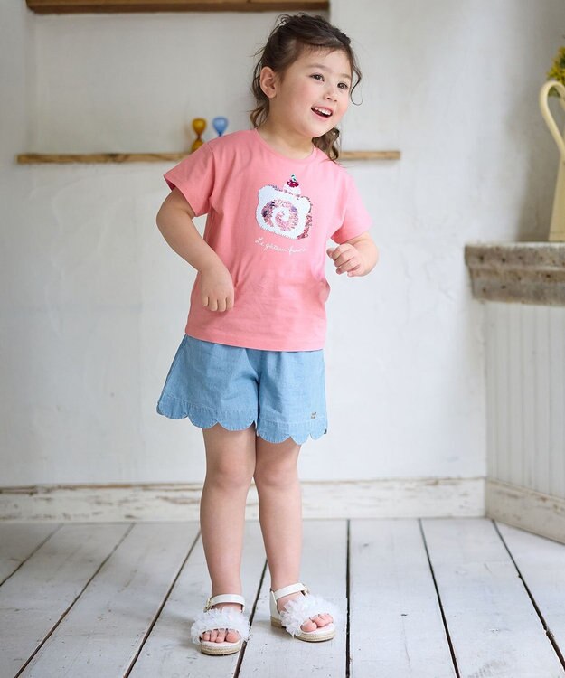 ANY KIDS ミラクルスパンコールTシャツ ピンク（くま×ロールケーキ）