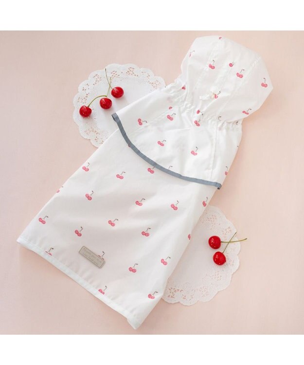 PET PARADISE ペットパラダイス ケープ付き レインコート 《チェリー》 小型犬 ホワイト×レッド