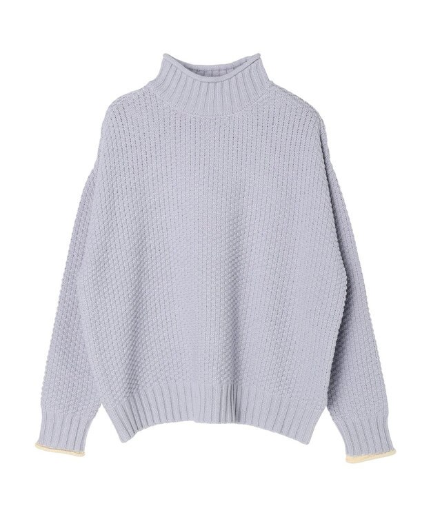 Green Parks 袖ラインカノコ編みニットプルオーバー Sax