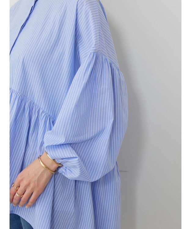 AMERICAN HOLIC サラックール／ＵＶカットティアードブラウス Stripe Sax