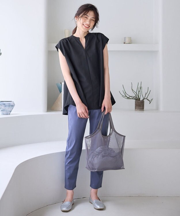 ANY ギャザーショートスリーブブラウス ブラック