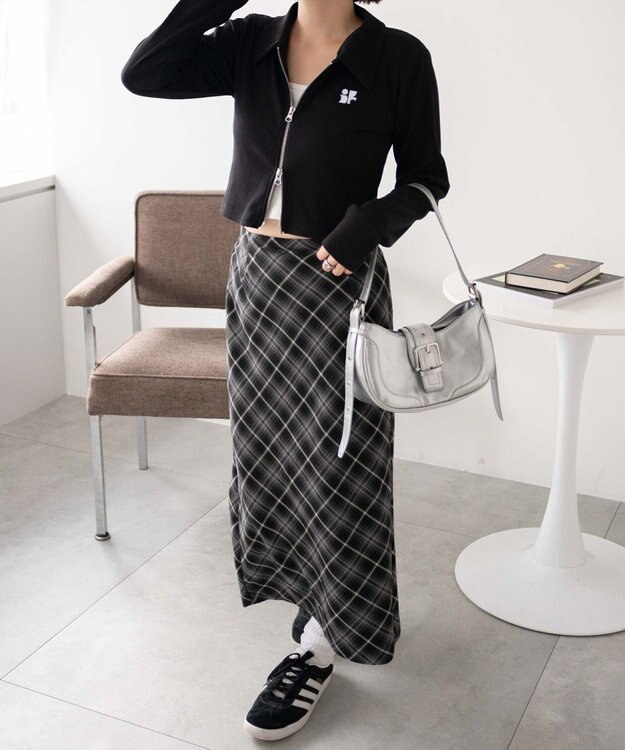 WEGO ワンポイントデザインWZIPトップス ブラック