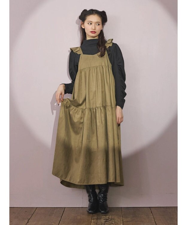 Green Parks ■ＥＳＣＡＲ　フリルキャミティアードワンピース Gray Beige
