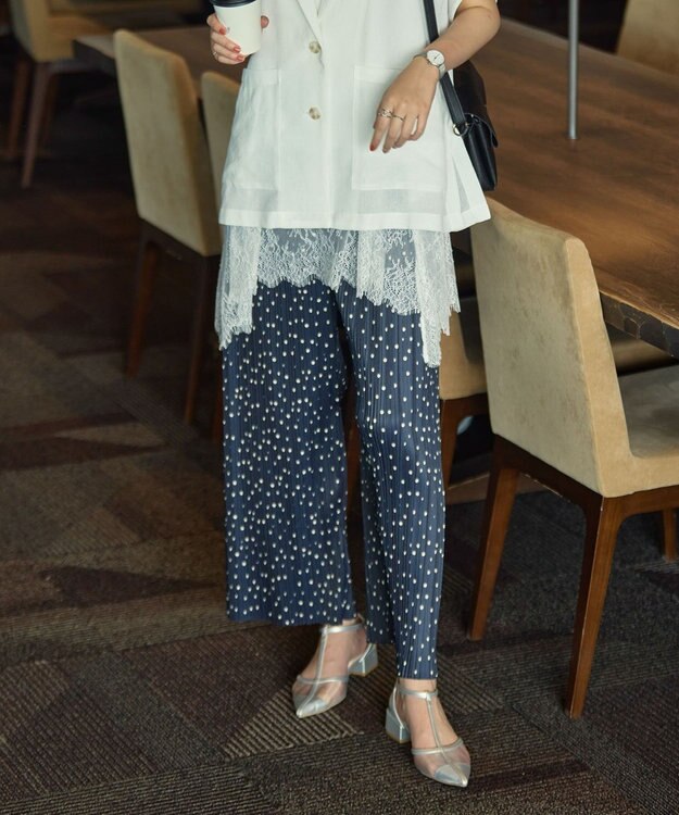 Green Parks カットプリーツイージーパンツ Dot Navy