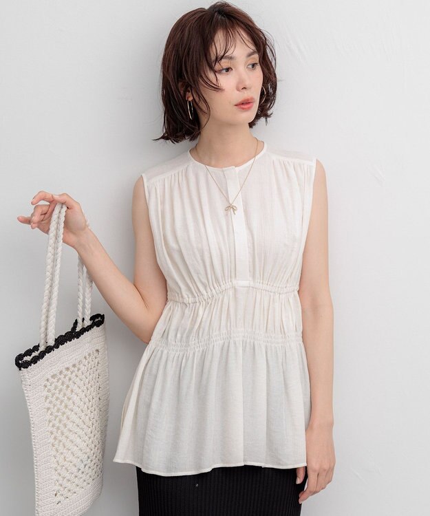 組曲 【先行予約】シアーリンクルクロス ティアードブラウス エクリュ系