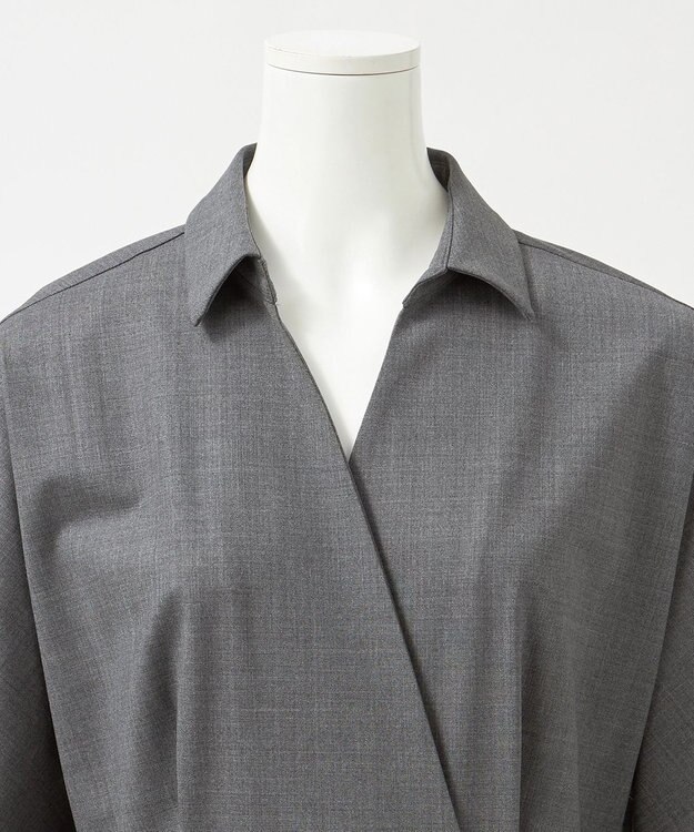 23区 L 【エステータ】ウールトロドライストレッチ カシュクールシャツ ワンピース グレー系