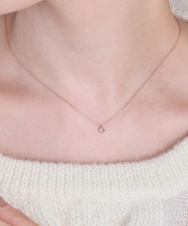 Phoebe 【金属アレルギー対応】プチベゼルストーンネックレス　シャンパンゴールド