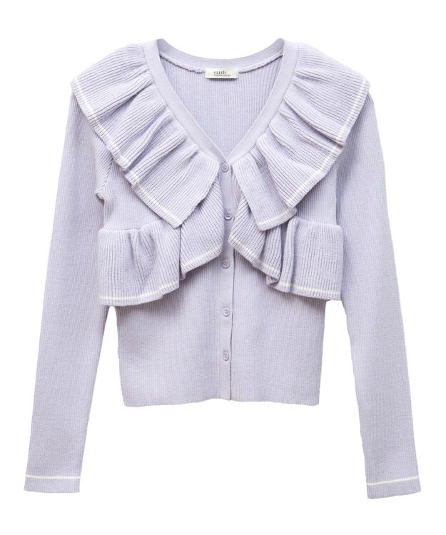 earth music&ecology Ｖネックフリルニットカーディガン Lavender