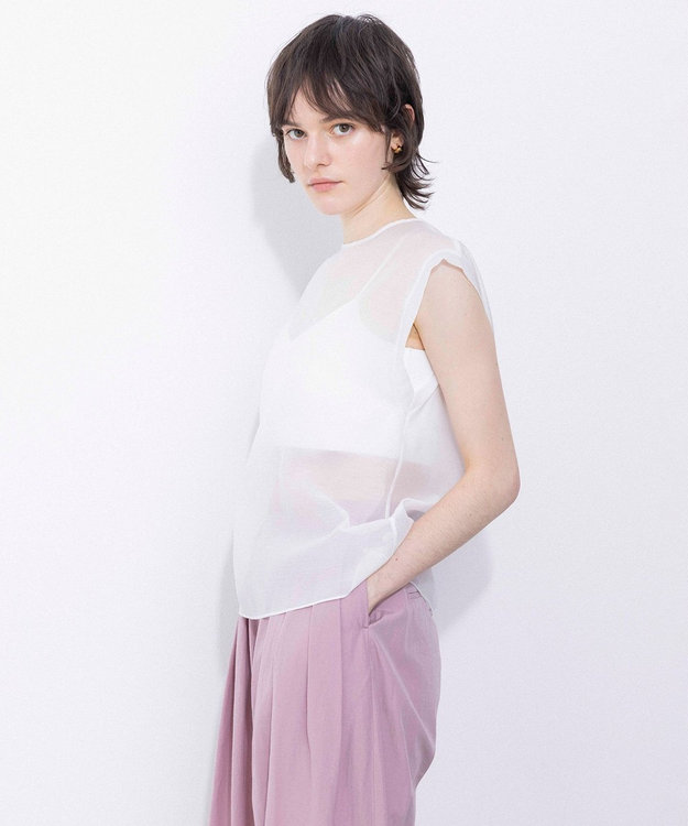 NAVE 【Nave・洗える/シアー素材】シアーリンクル ノースリーブブラウス ホワイト系