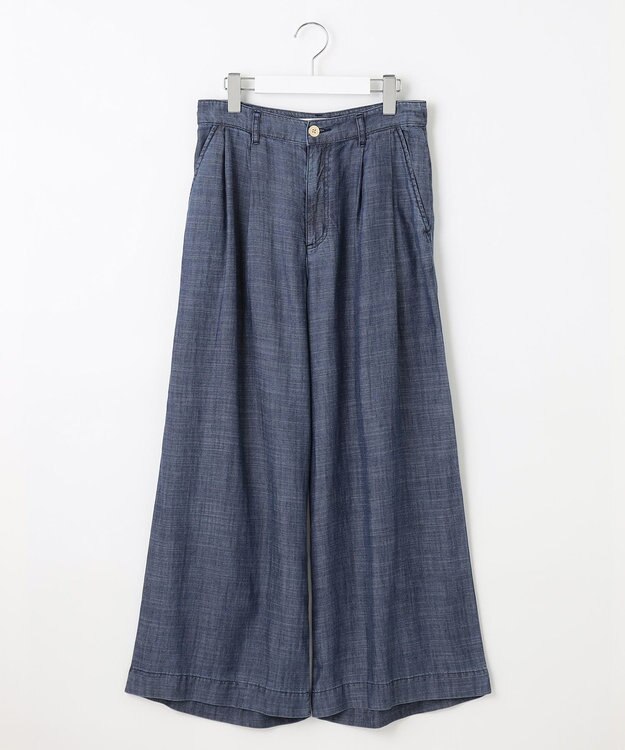 自由区 【洗える・XSサイズあり】テンセルリネンデニムワイド パンツ ネイビー系