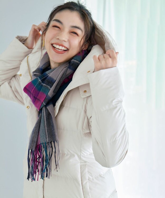 ANY カシミアブレンドストール ピンク×カーキ