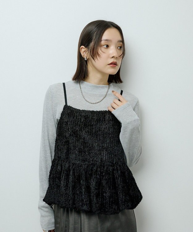 Green Parks 表面感ベロアバルーンキャミビスチェ Black