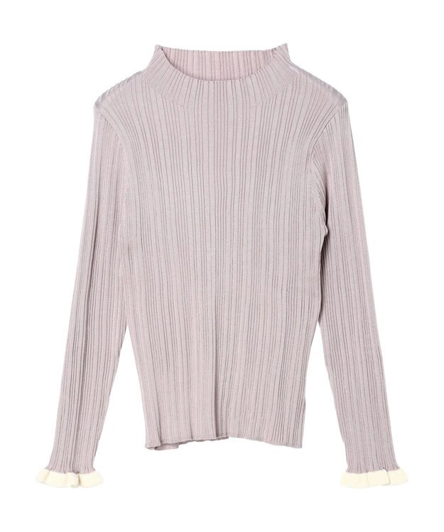 earth music&ecology 配色フリルニットプルオーバー Pink Beige