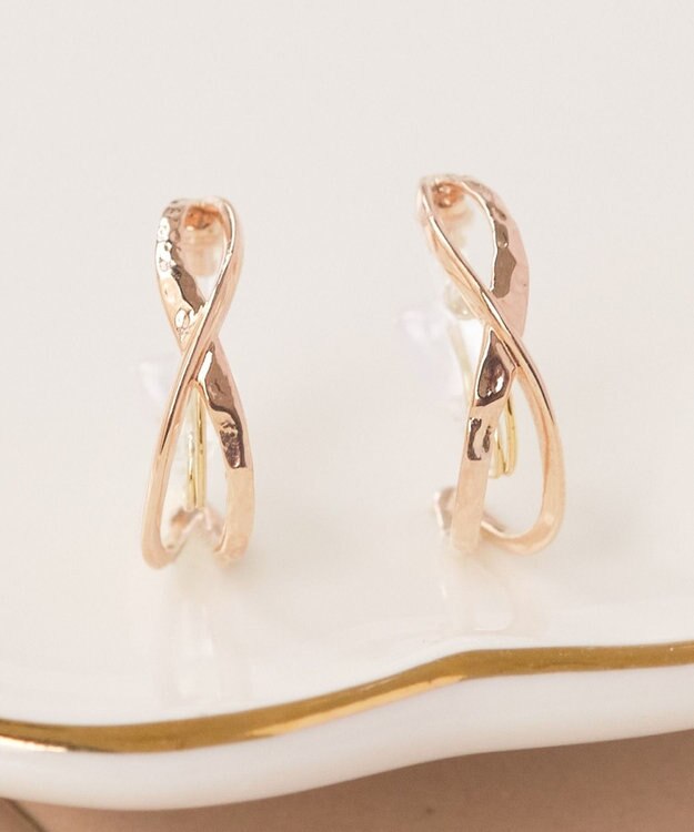 Phoebe 〈シリーズ累計販売10000点突破！〉〈痛くないシリーズ/金属アレルギー対応〉クロスフープクリスタルループフィットイヤリング　ローズゴールド ローズゴールド